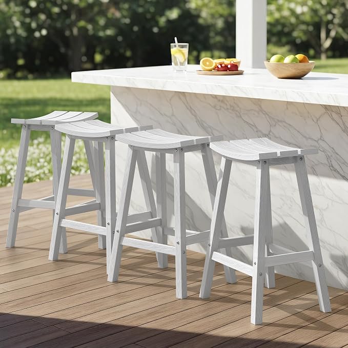 Ciokea 6 Set 29" Outdoor Bar Stools Heavy Duty HDPE Outdoor Stools Weatherproof - Image 8