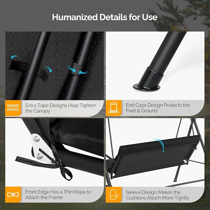 VINGLI Heavy Duty 550 LBS Upgraded 2 Person Outdoor Porch Swing - Image 3