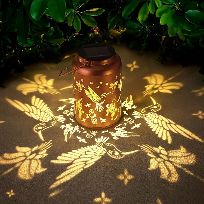 Hummingbird Solar Lanterns Outdoor Waterproof Hanging Solar Lights Metal Decor by WACLSTDAY