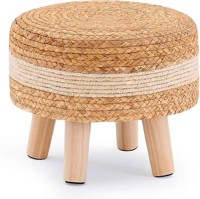 Handwoven Round Ottoman, Natural Water Hyacinth Outdoor Patio Pouf Seagrass Low by LGENHOOMHandwovenNaturalWaterHyacinthBasket