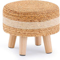 Handwoven Round Ottoman, Natural Water Hyacinth Outdoor Patio Pouf Seagrass Low by LGENHOOMHandwovenNaturalWaterHyacinthBasket