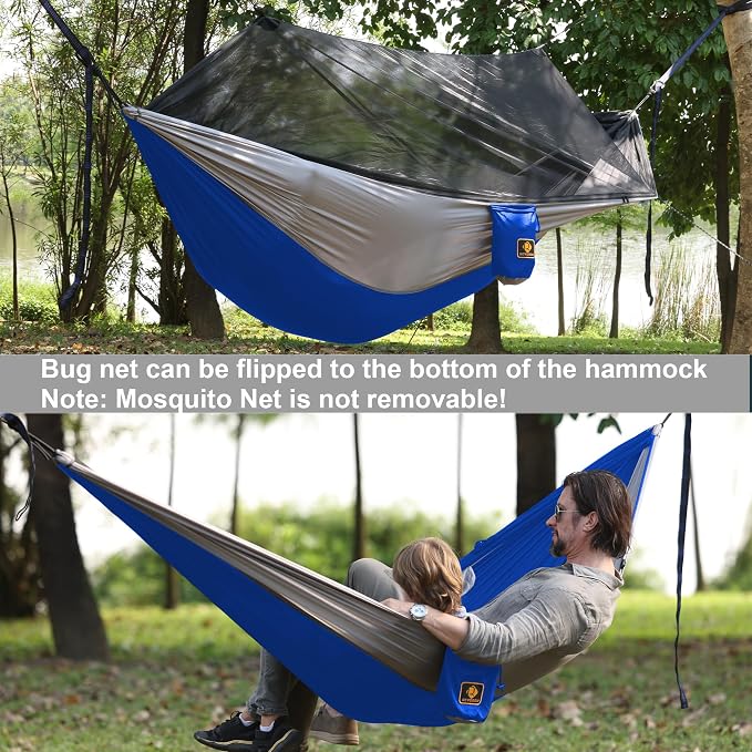 Camping Hammock with Net, Travel Portable Lightweight Hammocks with Tree Straps - Image 3
