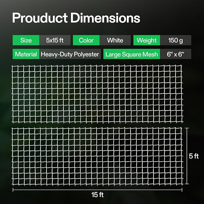 VIVOSUN 5 x 15 ft. Plant Trellis Netting, Heavy-Duty Polyester Grow Net - Image 6