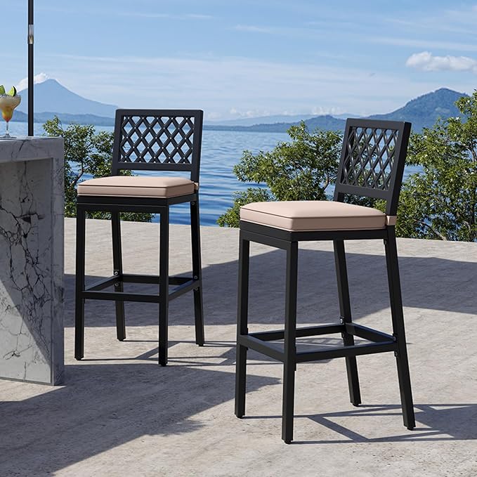 YITAHOME Outdoor Bar Stools Set of 2, Cushioned Metal Outdoor Bar Stools - Image 4