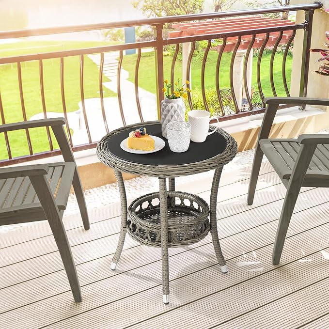 VINGLI Outdoor Wicker Side Table, Patio Side Tables - Image 7