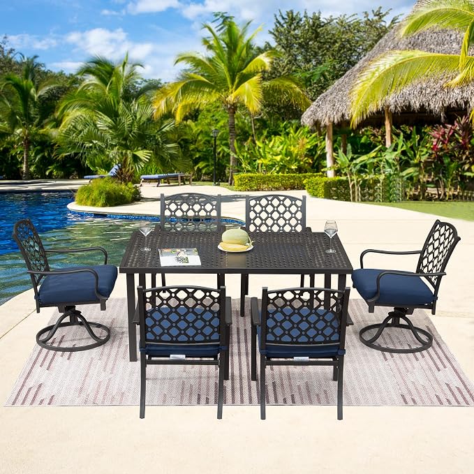 Domi 7 Pieces Patio Dining Sets All-Weather Metal Outdoor Modern Dining Sets by domioutdoorliving