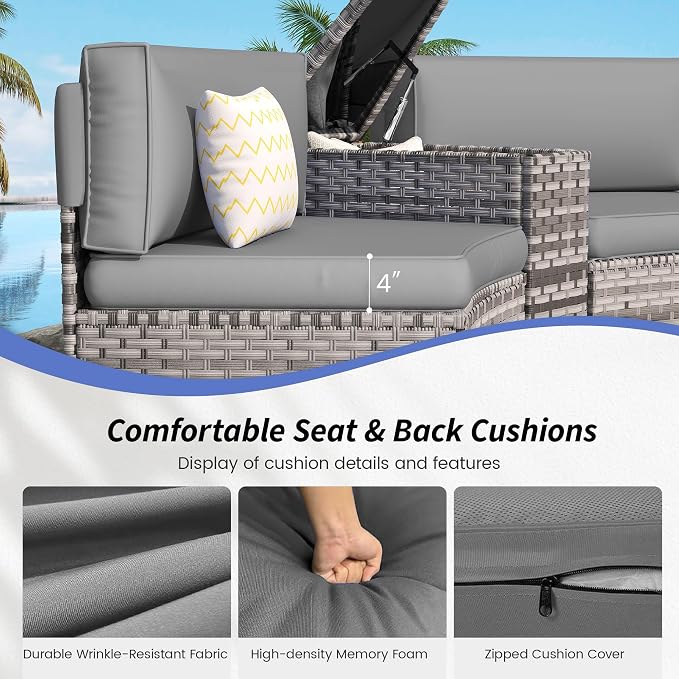 Patio Sectional Furniture Outdoor 8-Piece Grey Rattan Curved Sofa Set - Image 5