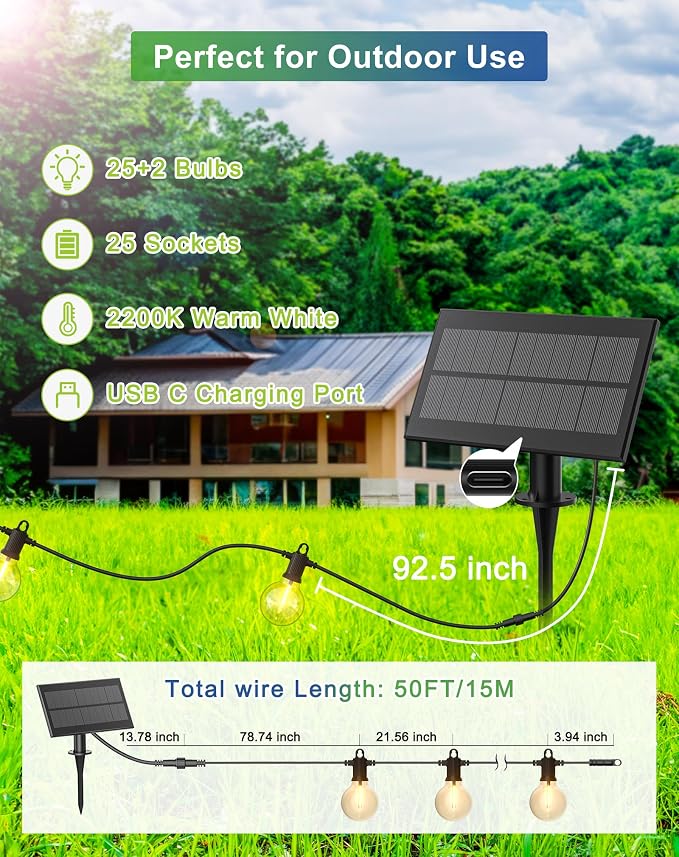 Solar String Lights Outdoor Waterproof 50FT - Image 6