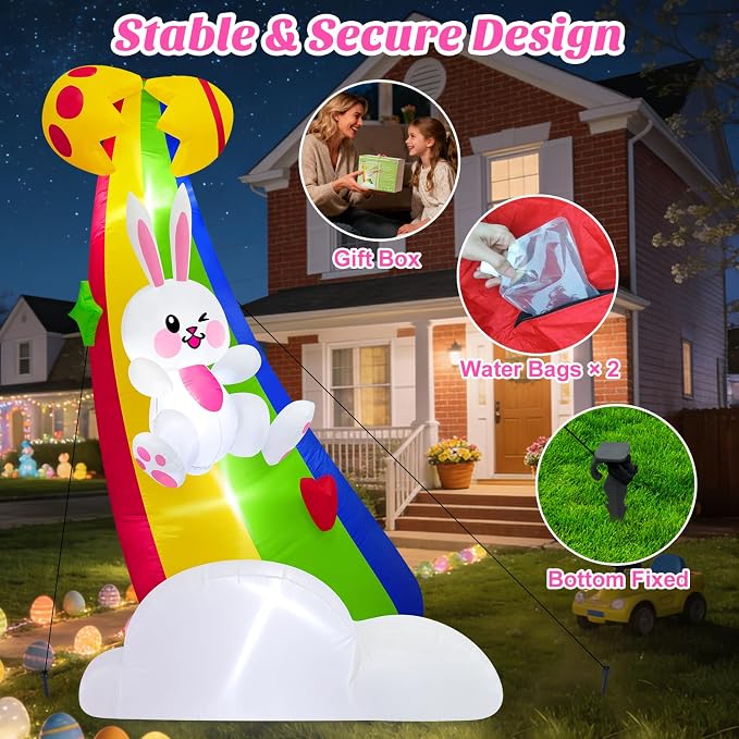 MICOCAH 6FT Tall Easter Inflatable Outdoor Decoration Cute Blow Up Bunny - Image 7