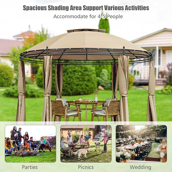 Tangkula 11.5x11.5 Ft Round Patio Gazebo, 2-Tier Dome - Image 7