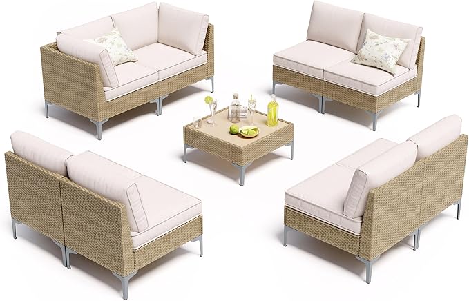 9-Piece Patio Furniture Set, Outdoor Wicker Sectional Sofa - Image 8