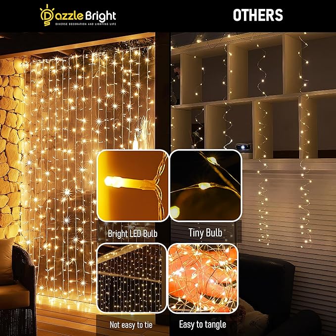 Dazzle Bright 300 LED Curtain Lights, Plug in Fairy Curtain Lights - Image 3