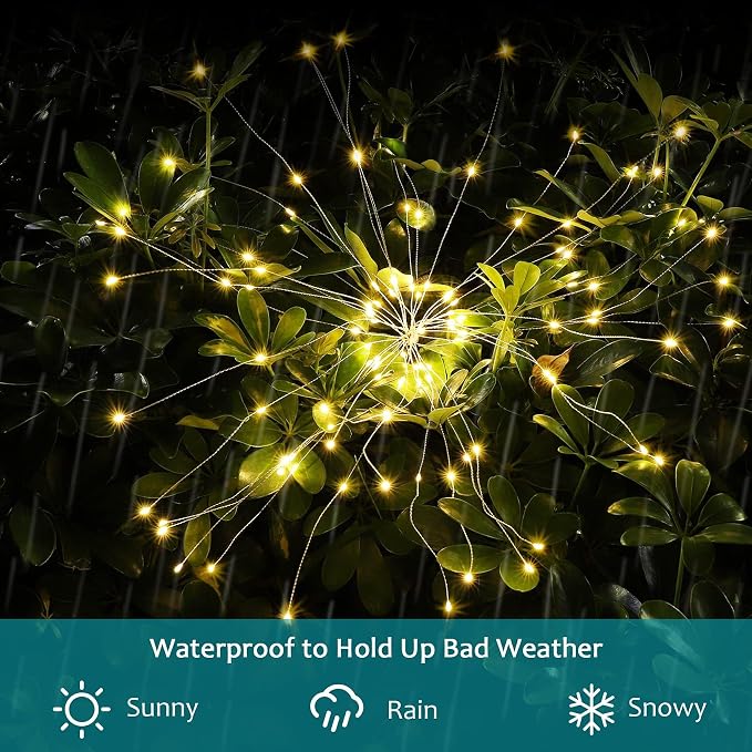 JJGoo Solar Firework Lights, 2 Pack 135 LEDs 2 Lighting Modes Solar Garden - Image 8