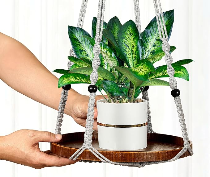 2 Pack Macrame Plant Hanger | Plant Hanger Indoor, Hanging Planter Shelf | - Image 4