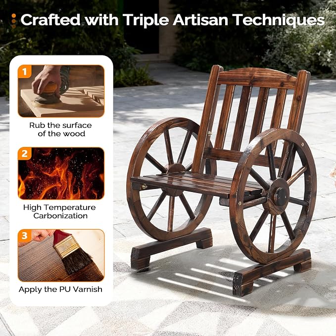 VINGLI Rustic Wooden Patio Chair - Image 5