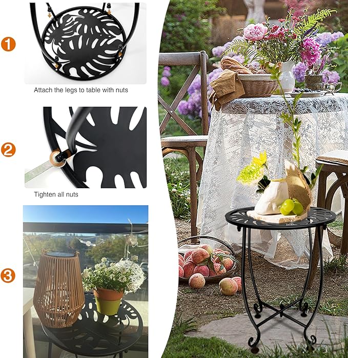 Outdoor Side Table for Small Spaces, 2 Pack 14 Inch Round Metal End Table for - Image 7