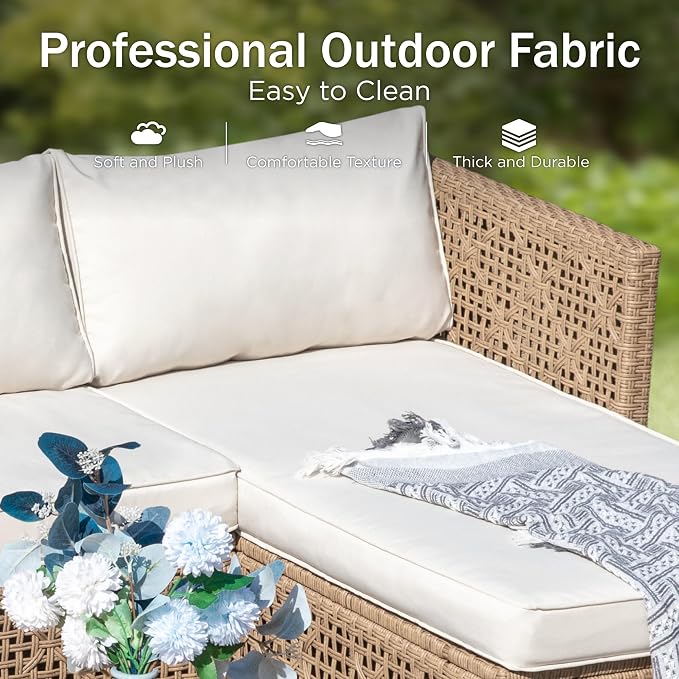 PHI VILLA Sectional Outdoor Couch, Small Patio Furniture Set - Image 5
