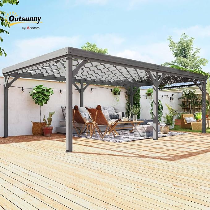 Outsunny 12' x 20' Outdoor Pergola, Wood Gazebo Grape Trellis - Image 2
