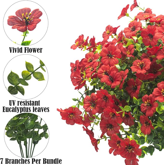 Artificial Fake Flowers for Outdoor Spring Decoration, 16 Bundles Faux Silk - Image 3