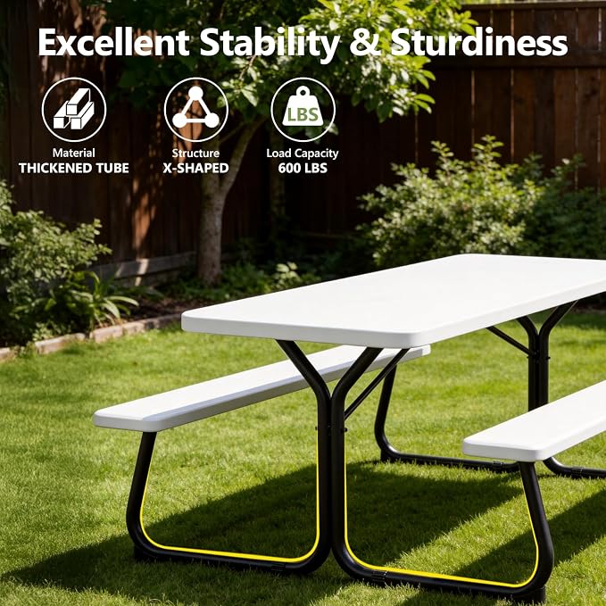 Picnic Table, 6 FT Outdoor Picnic Table - Image 5