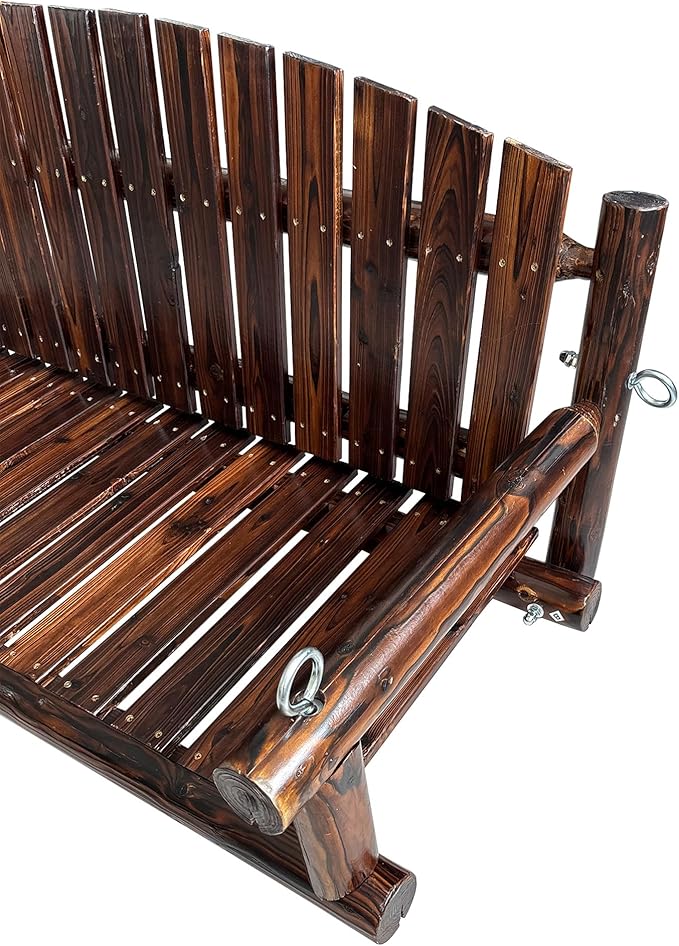 5FT Rustic Log Wooden Porch Swing, Heavy-Duty 900 LBS, Outdoor Hanging Bench - Image 6