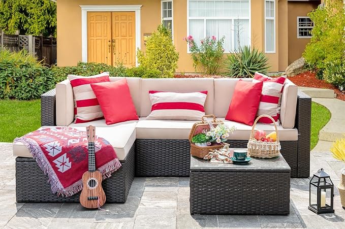 Vongrasig 5 Piece Patio Furniture Sets, All-Weather PE Rattan Wicker Outdoor - Image 2