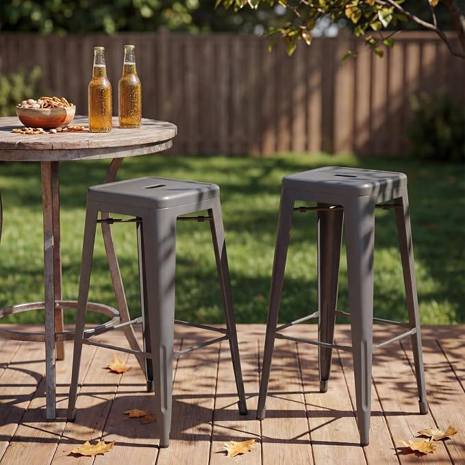 Shahoo 30 Inches Metal Bar Stools Counter Height Stackable Backless Stools - Image 8