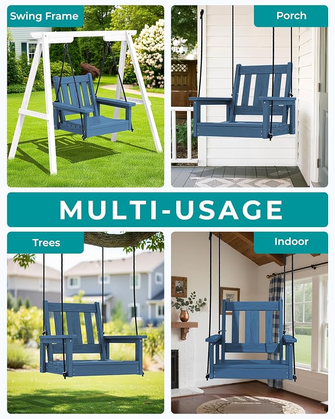 SERWALL HDPE Single Porch Swing Set of 2, Heavy Duty Single Person Swing Chair - Image 7