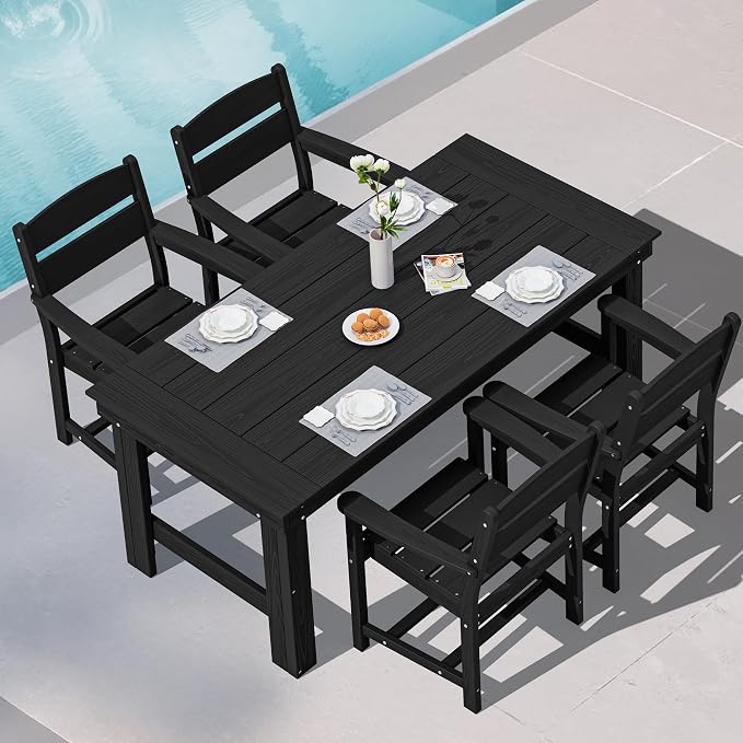SERWALL Outdoor Dining Table Set, 67‘’ HDPE Patio Dining Set by SERWALL