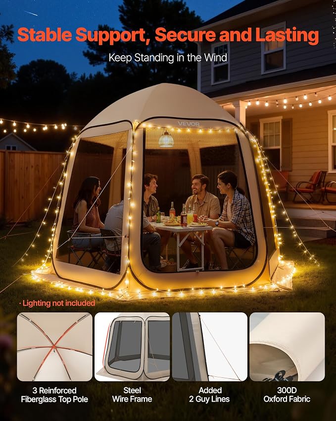 VEVOR 10 x 9.2 ft Pop-Up Screen House Tent, 4–8 Person Portable Screen Gazebo - Image 5
