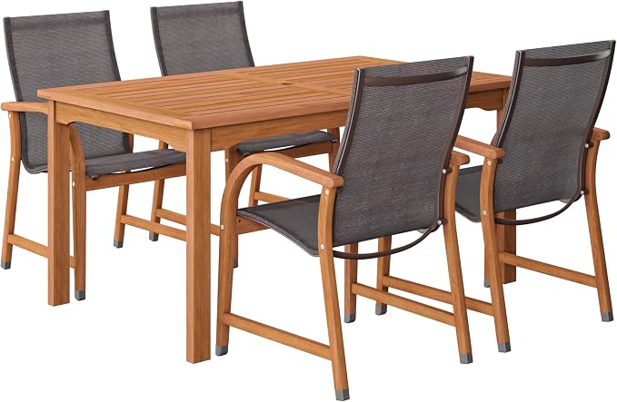 Amazonia Bahamas 5-Piece Patio Round Dining Table Set | Eucalyptus Wood | Ideal - Image 2