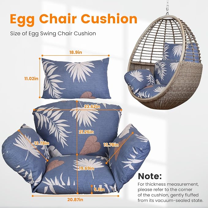 Egg Chair Cushion, Memory Foam Hanging Basket Hammock Seat Cushion, Thick Soft - Image 2