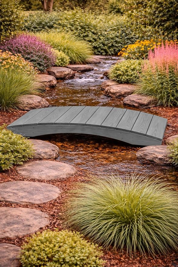 4 FT Grey Amish Made Pinewood Heavy Duty Garden Bridge - Image 4