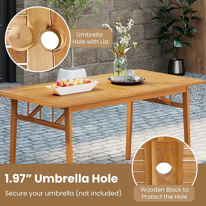 Tangkula 6 Pieces Patio Acacia Wood Dining Set, Outdoor Rectangular Table - Image 4
