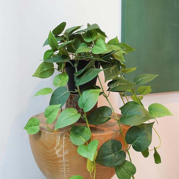 alyptus Fake Pothos Hanging Plants – 33" Set of 2 Faux Ivy Vines - Image 9