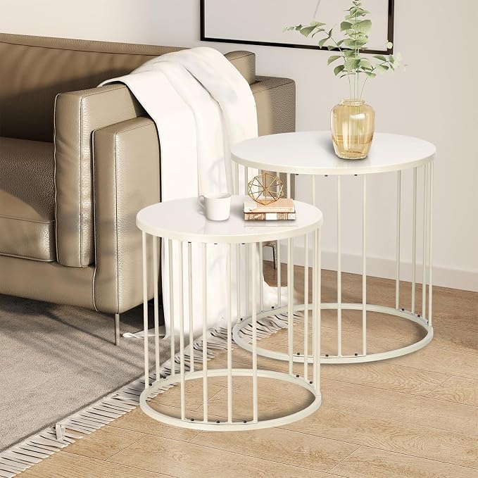 LEWIS&WAYNE Outdoor Side Table Set of 2, Metal Circle Accent End Tables - Image 8