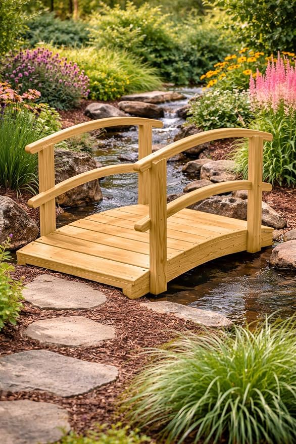 4 FT Oak Amish Made Garden Bridge - Image 3