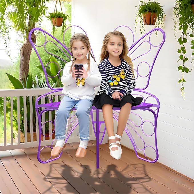 Butterfly Shaped Outdoor Bench, Outdoor Metal Chair Butterfly Bench - Image 6