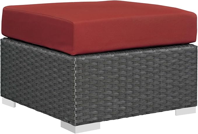 Modway Sojourn Wicker Rattan Outdoor Patio Sunbrella Fabric Ottoman in Canvas by Modway