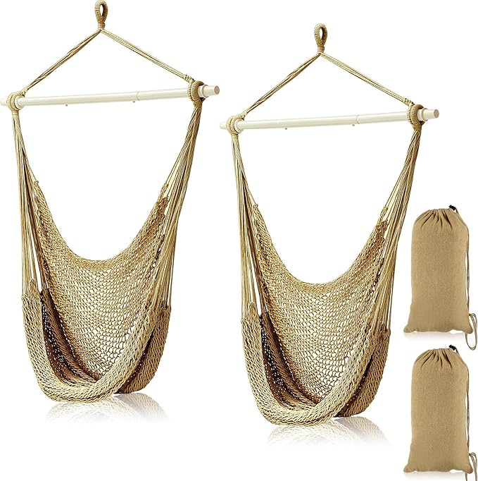 Barydat 2 Pcs Hanging Hammock Chair Boho Swing Chair Indoor Outdoor Cotton Rope by home