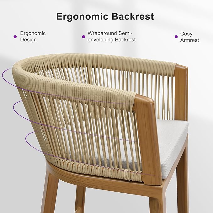 PURPLE LEAF Outdoor Bar Stools Set of 4 Wicker Bar Height Stool Bar Chairs - Image 8