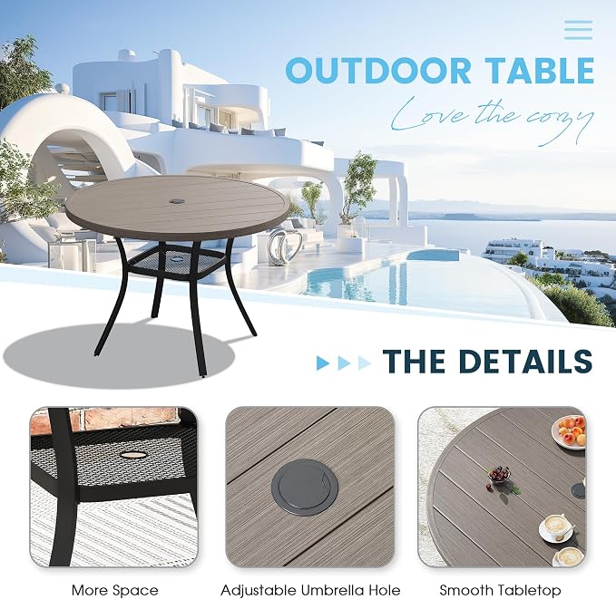 Patio Dining Table for 4, Round Metal Outdoor Table - Image 5