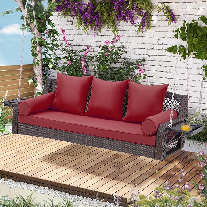 3 Seat Porch Swing, Wicker Patio Swing by YALISSEY