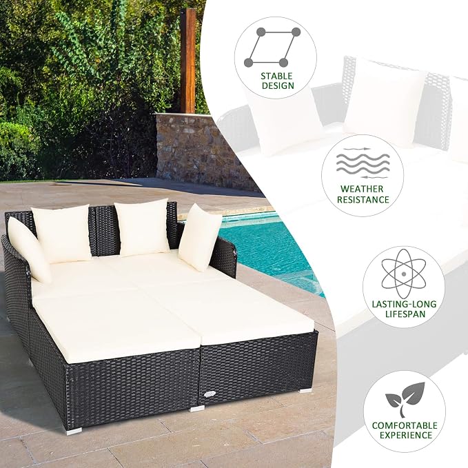 Tangkula Outdoor Rattan Daybed, Wicker Furniture - Image 8