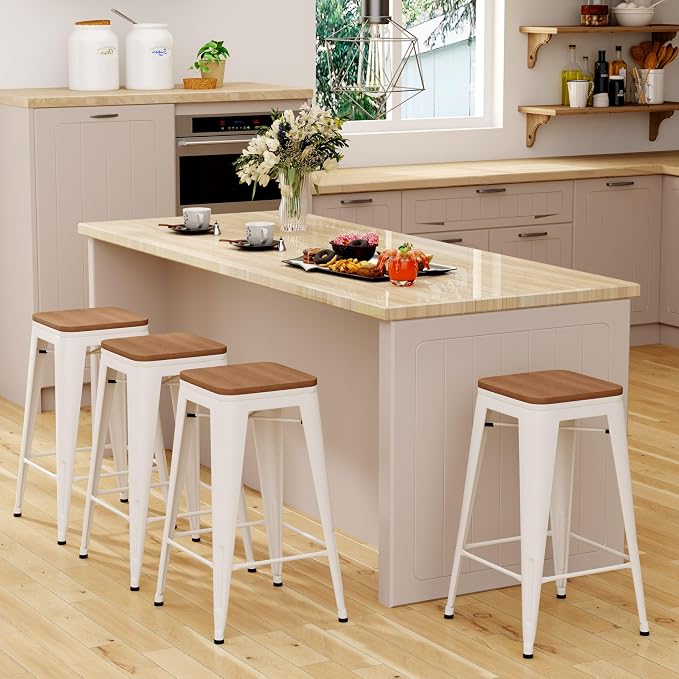Andeworld Bar Stools Set of 2 Stackable Metal Bar Stools Industrial Counter - Image 4
