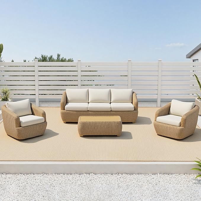 CHITA 4 Pieces Patio Wicker Furniture Set, Outdoor Rattan Bistro Set - Image 9