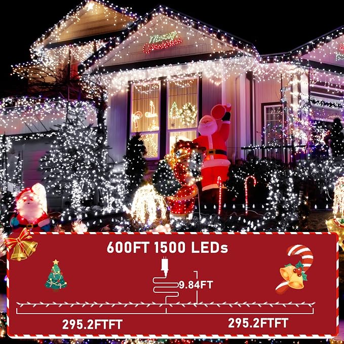 KNONEW 600ft 1500 LED String Lights Outdoor Christmas Lights 8 Modes & Timer - Image 3