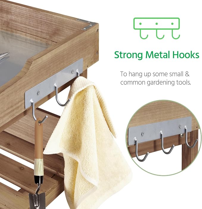 Yaheetech Outdoor Garden Potting Bench Table, Wooden Horticulture Planting - Image 6