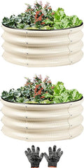 2 Pcs 2x2X1 ft Metal Galvanized Round Raised Garden Bed Kit Outdoor, Cream by Gartist