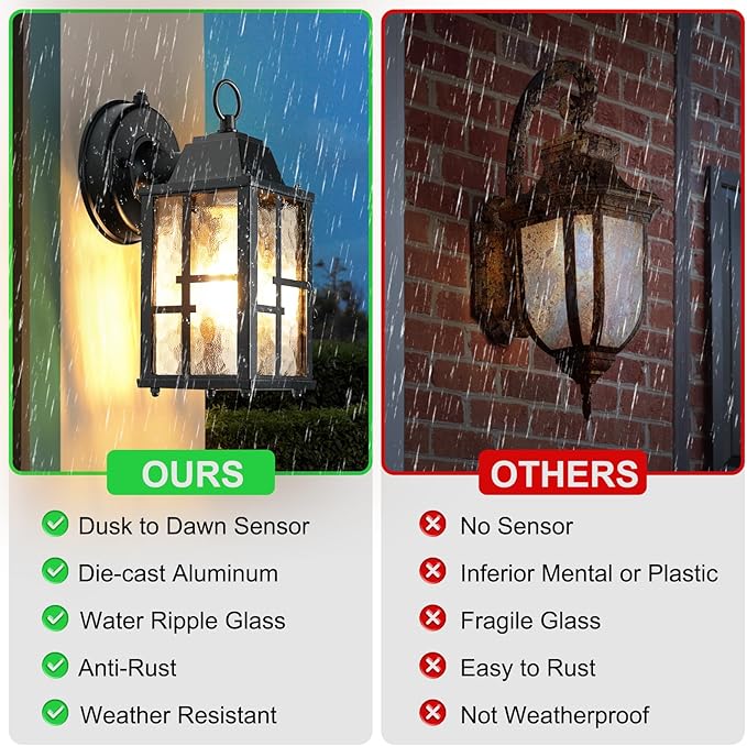 OKELI Dusk to Dawn Outdoor Wall Lights, Exterior Waterproof Lantern, Front - Image 6